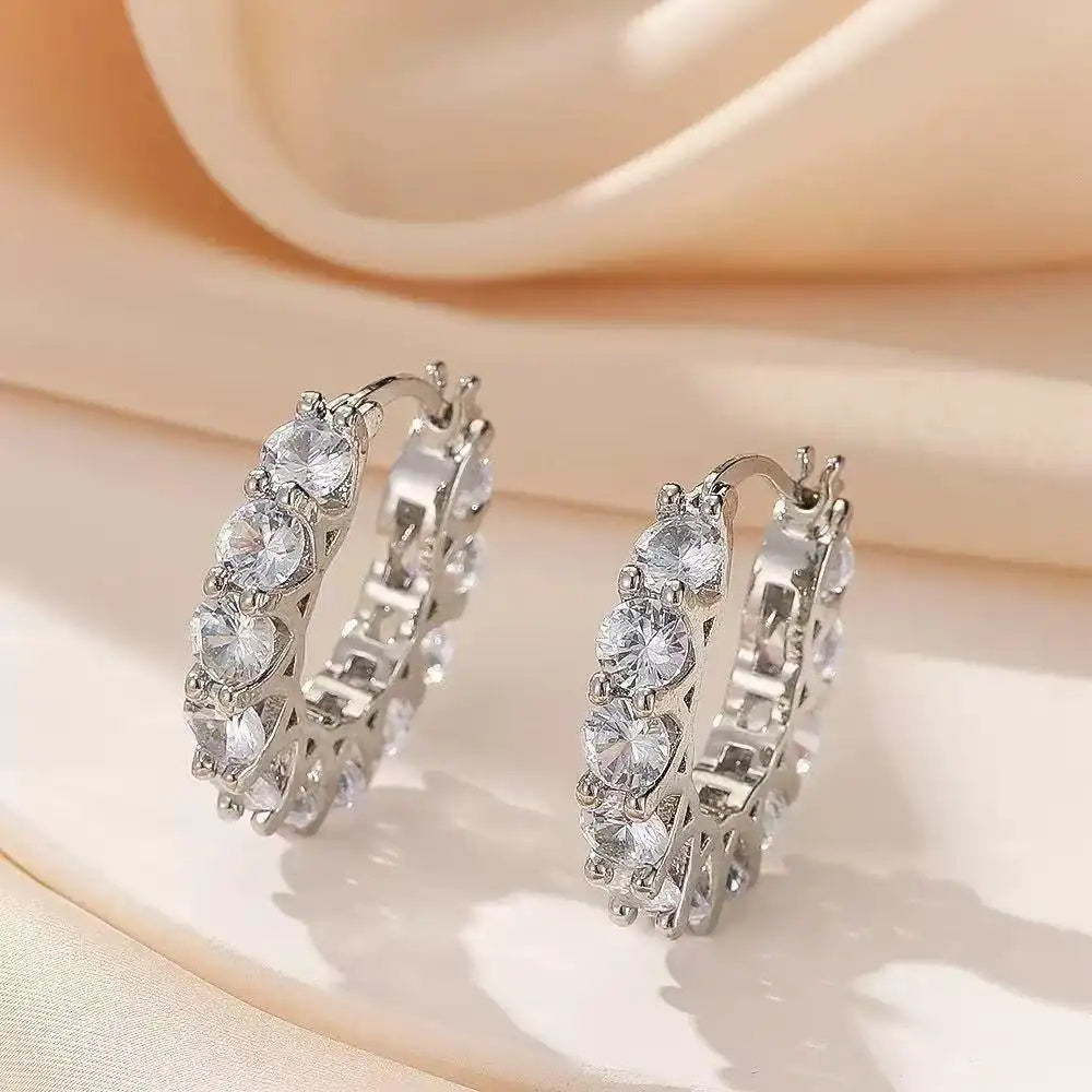 Crystal Round Circle Daily Hoop Earrings