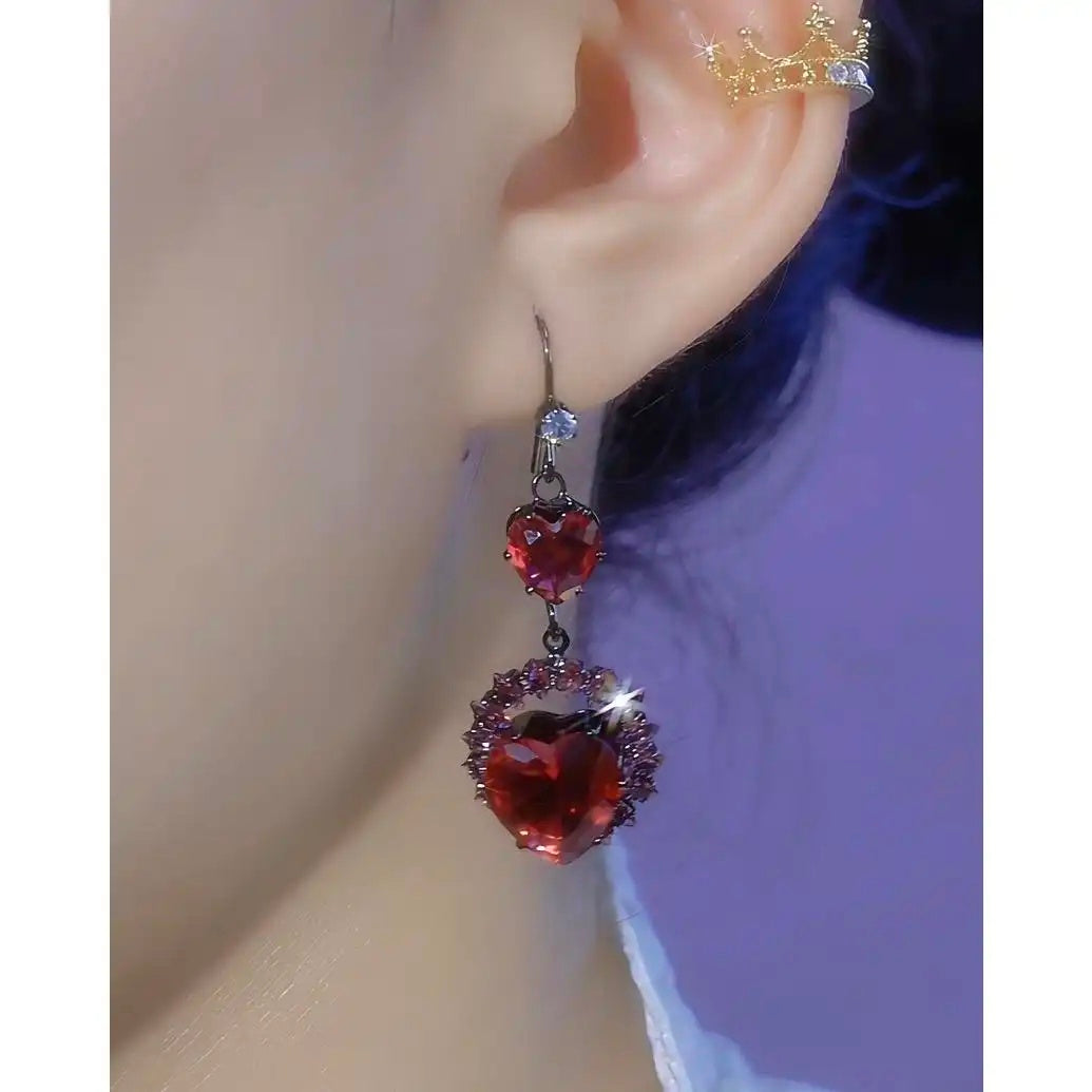 Crystal Ruby Red Heart Collarbone Jewelry Set