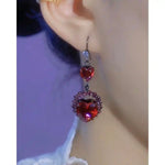 Crystal Ruby Red Heart Collarbone Jewelry Set