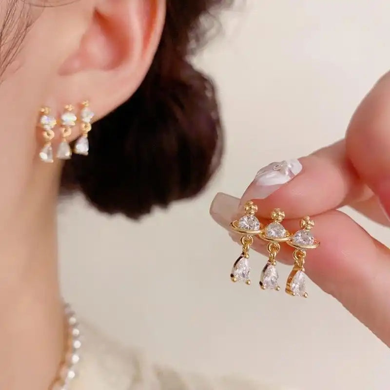 Crystal Saturn Teardrop Tassel Drop Earrings