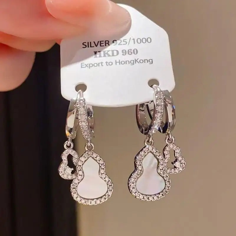 Crystal Shell Hollow Gourd Double-Layer Ear Cuffs