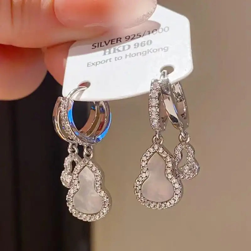 Crystal Shell Hollow Gourd Double-Layer Ear Cuffs