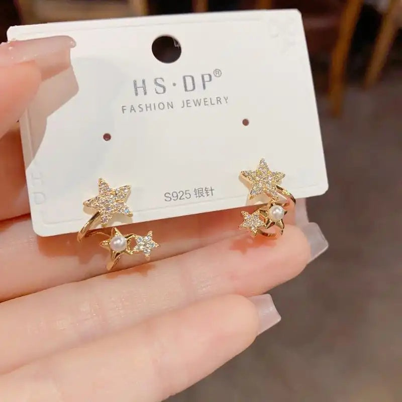 Crystal Star Pearl Minimalist Earrings