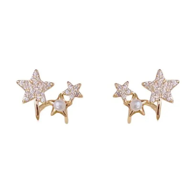 Crystal Star Pearl Minimalist Earrings