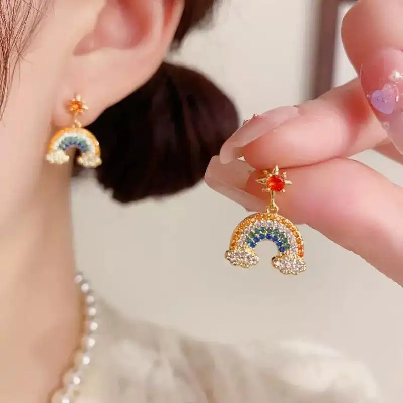 Crystal Star Rainbow Drop Earrings