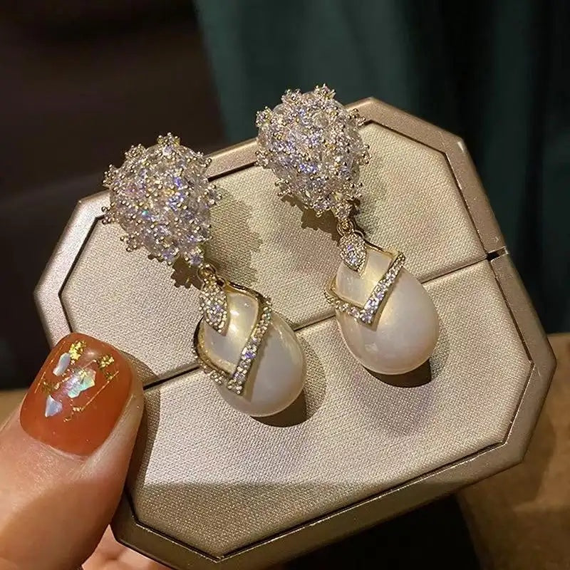 Crystal Sunburst Teardrop Drop Earrings