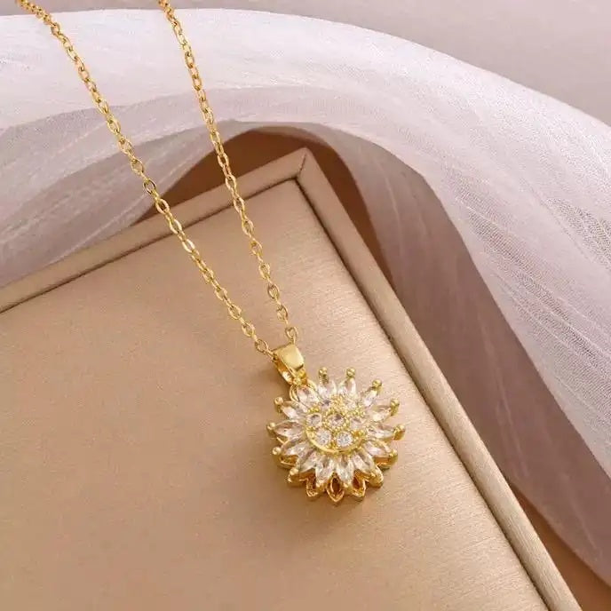 Crystal Sunflower Pendant Necklace
