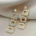 Crystal Tassel Needle Geometric Square Drop Earrings