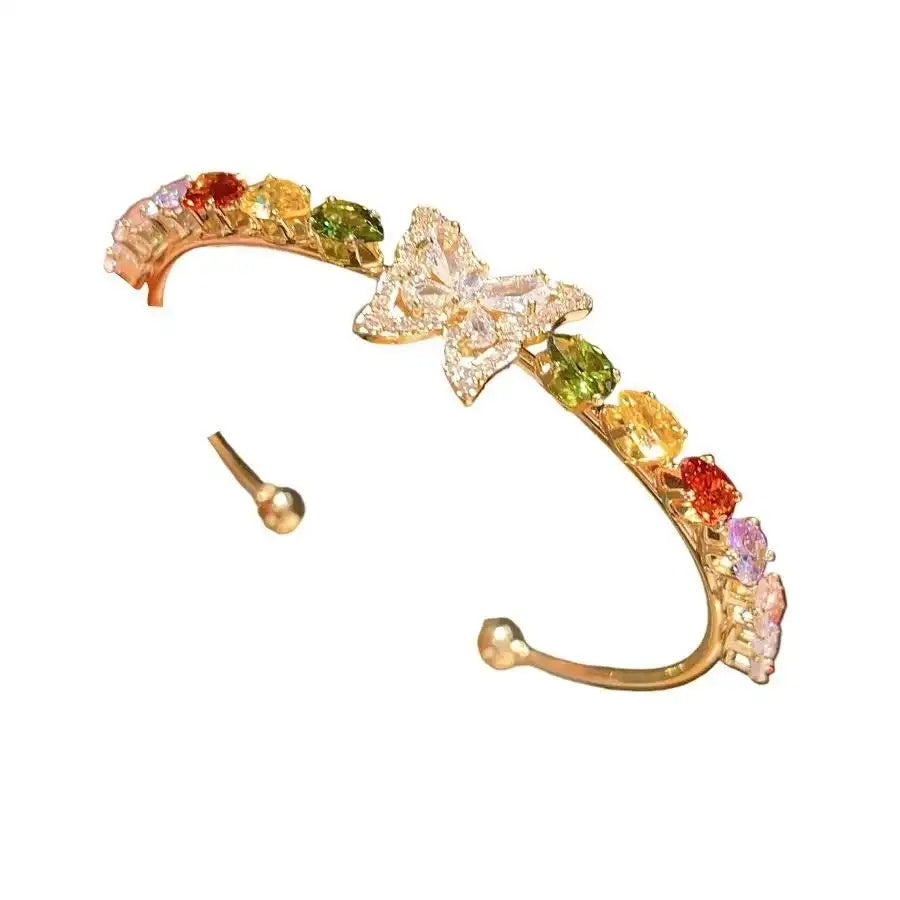 Crystal Teardrop Butterfly Open Bracelet