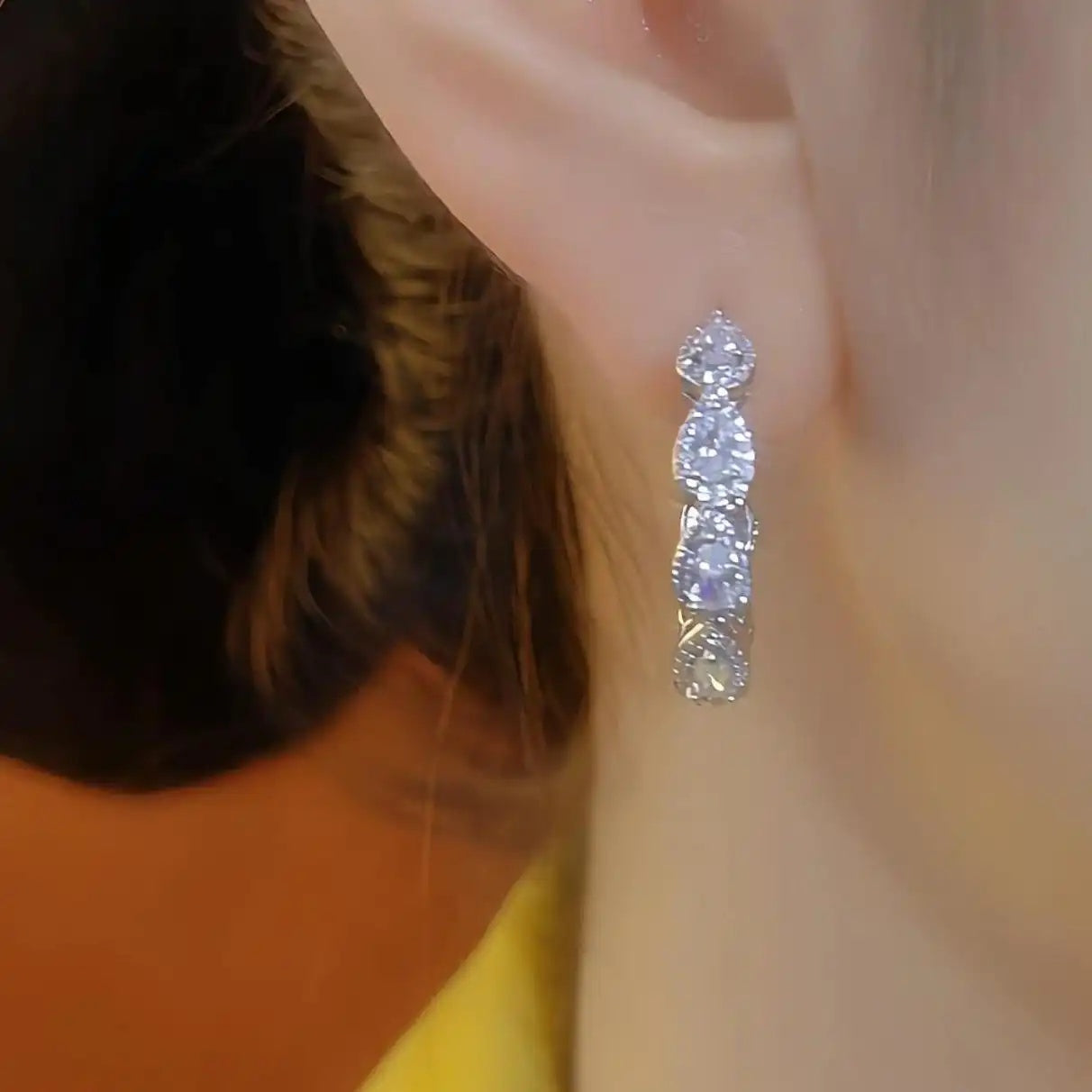 Crystal Teardrop C-Shaped Drop Earrings