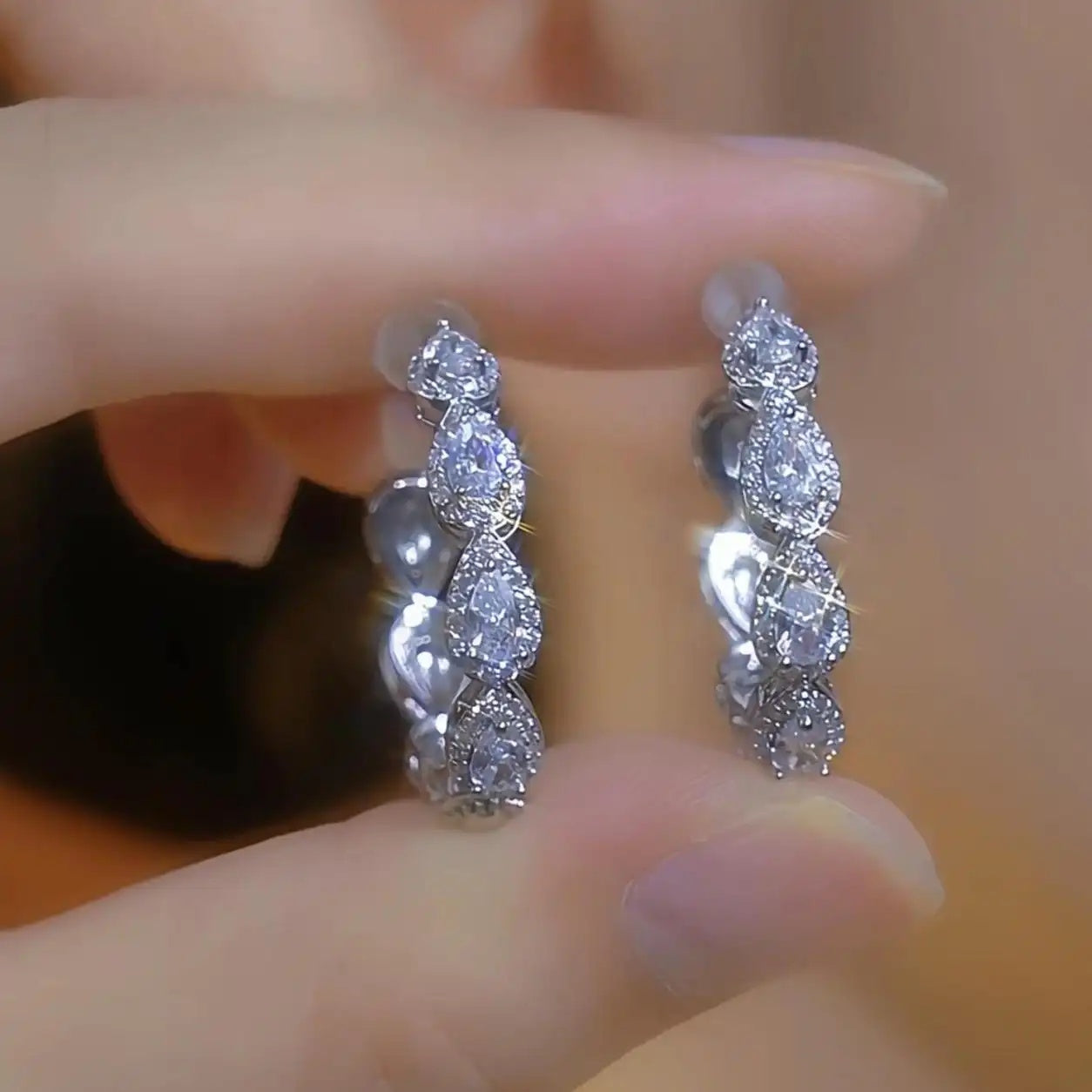 Crystal Teardrop C-Shaped Drop Earrings