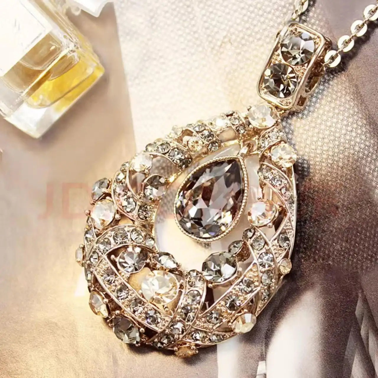 Crystal Teardrop Medallion Necklace