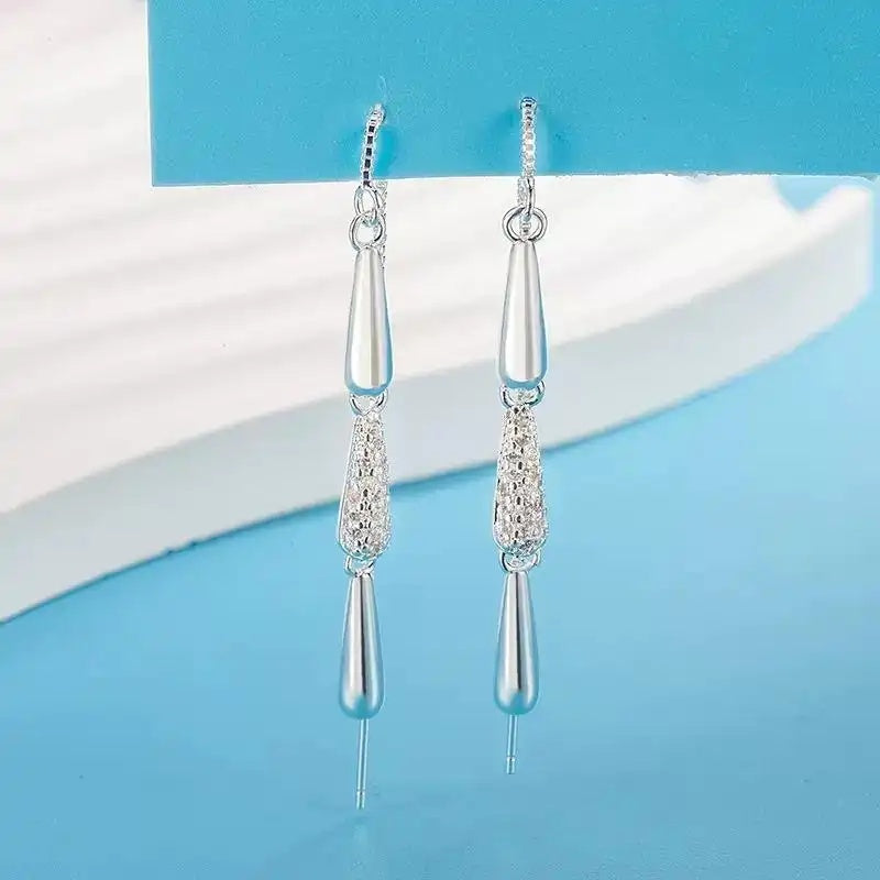 Crystal Teardrop Tassel Drop Earrings