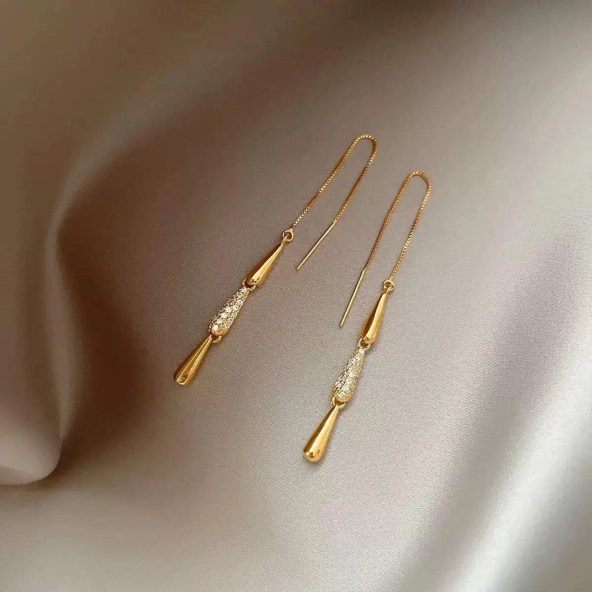 Crystal Teardrop Tassel Drop Earrings
