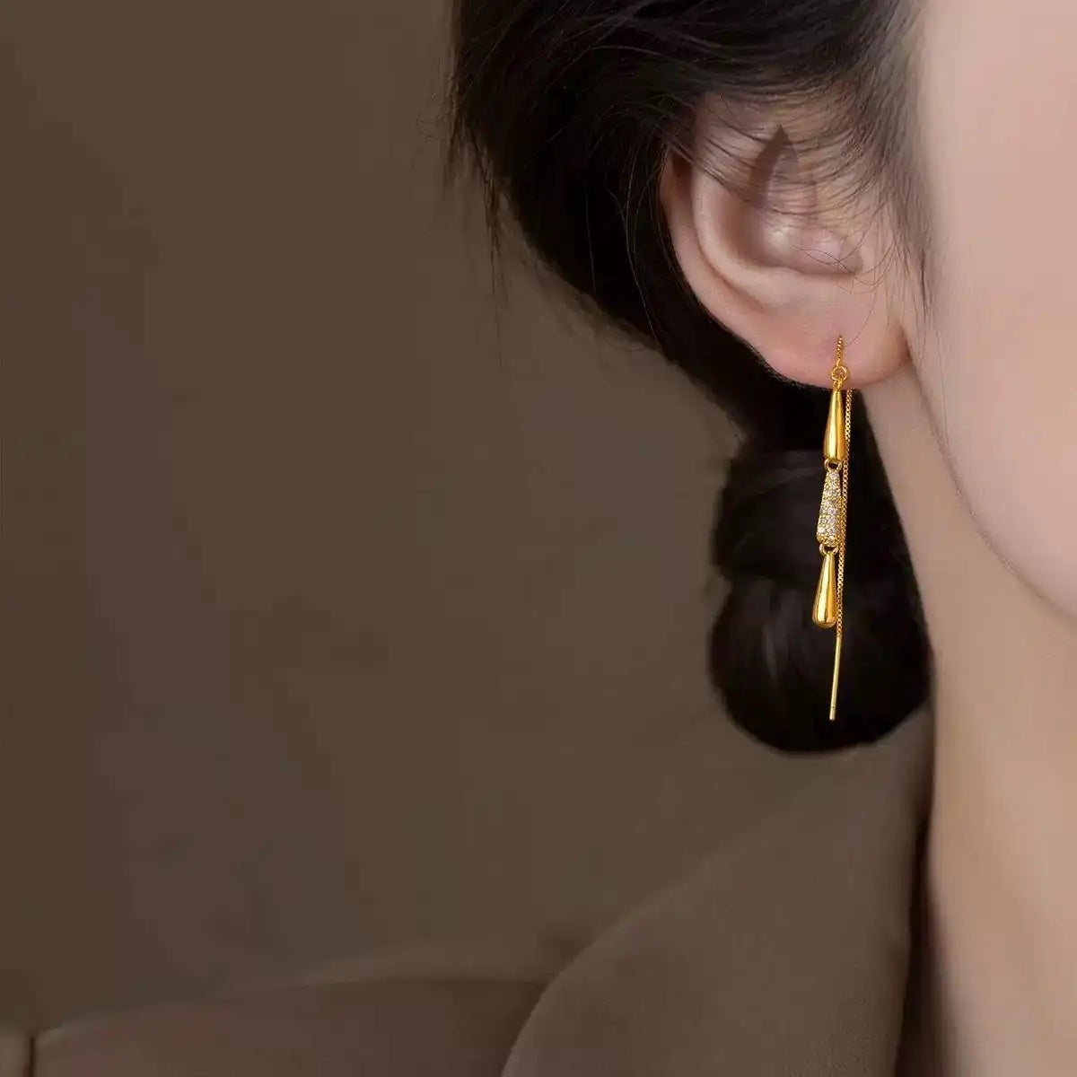 Crystal Teardrop Tassel Drop Earrings