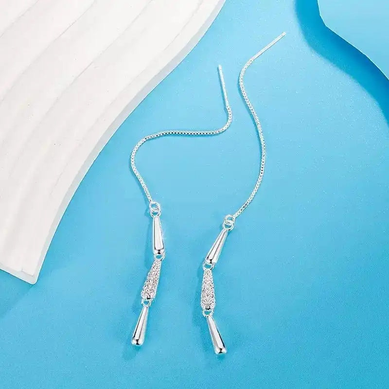 Crystal Teardrop Tassel Drop Earrings