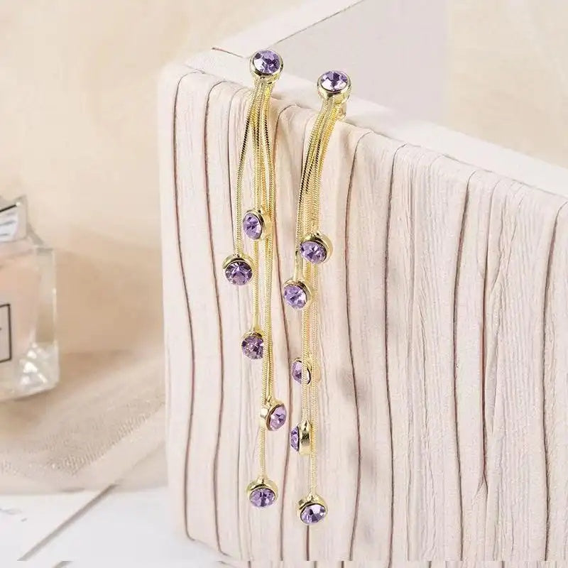 Crystal Teardrop Tassel Feel Drop Earrings