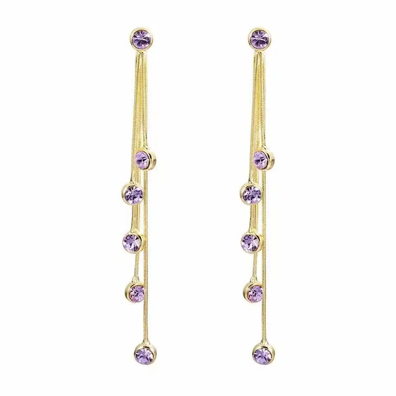 Crystal Teardrop Tassel Feel Drop Earrings