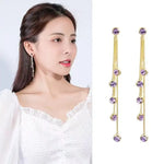 Crystal Teardrop Tassel Feel Drop Earrings