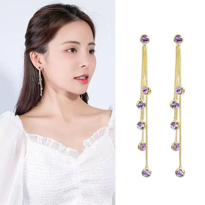 Crystal Teardrop Tassel Feel Drop Earrings