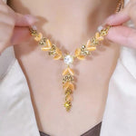 Crystal Wheat Tassel Sweater Chain Necklace