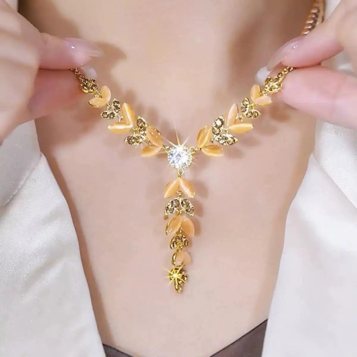 Crystal Wheat Tassel Sweater Chain Necklace