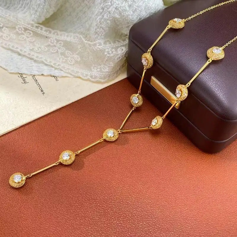 Crystal Y-Shaped Tassel Sweater Chain Necklace