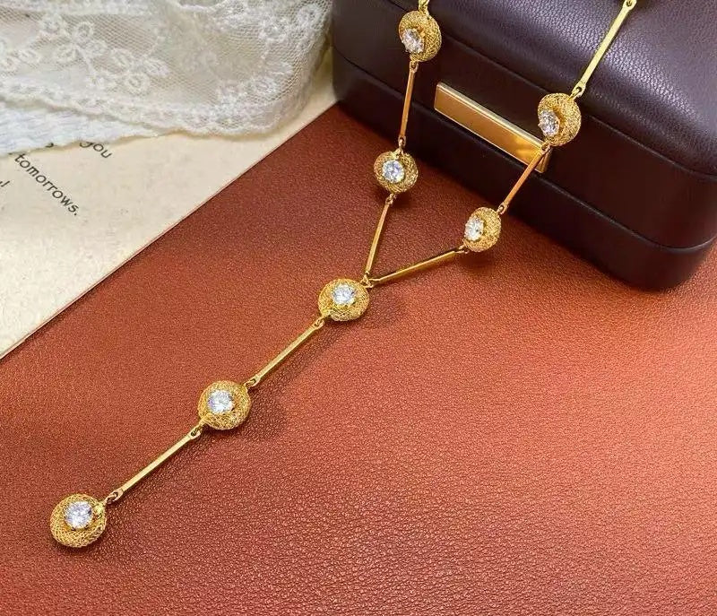 Crystal Y-Shaped Tassel Sweater Chain Necklace
