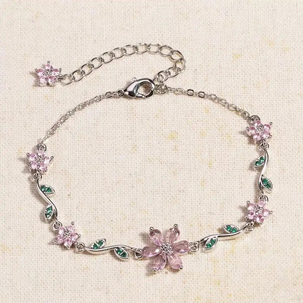 Cute Crystal Petal Leaf Flower Pendant Necklace