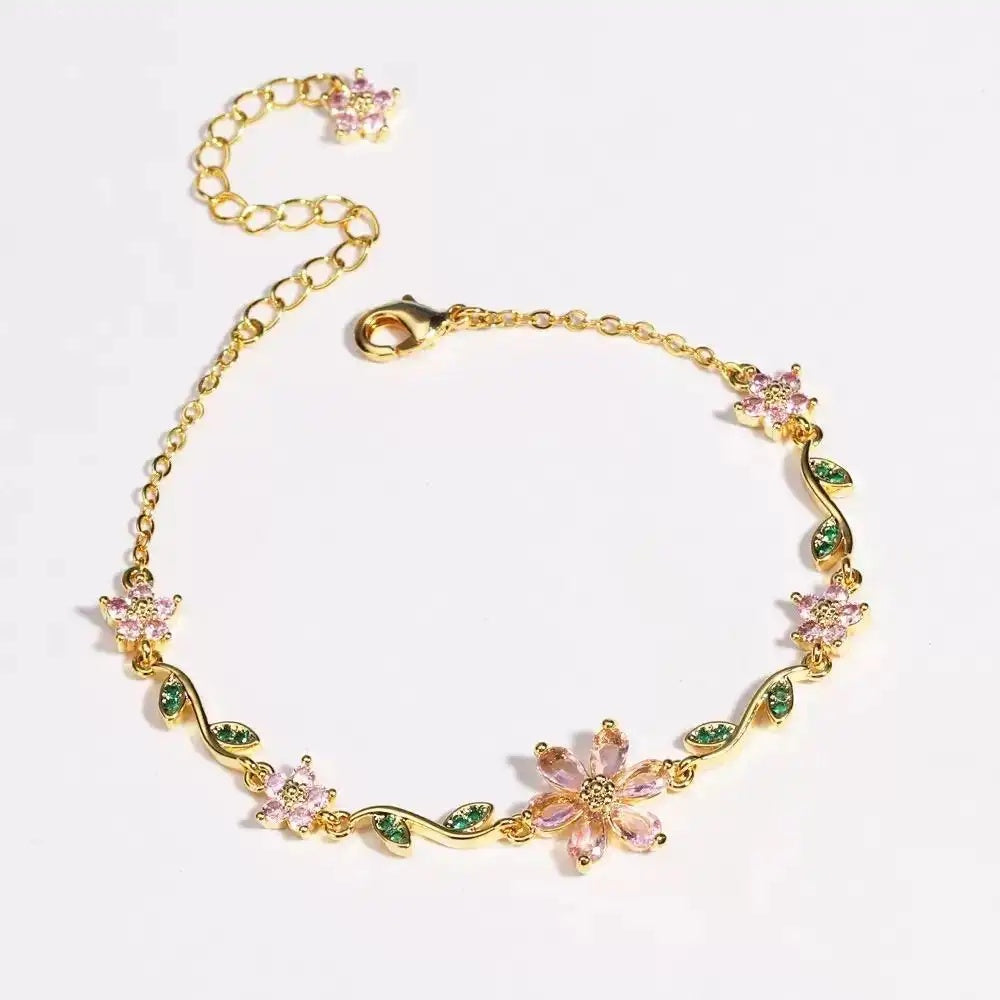 Cute Crystal Petal Leaf Flower Pendant Necklace