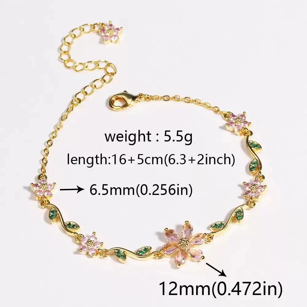 Cute Crystal Petal Leaf Flower Pendant Necklace