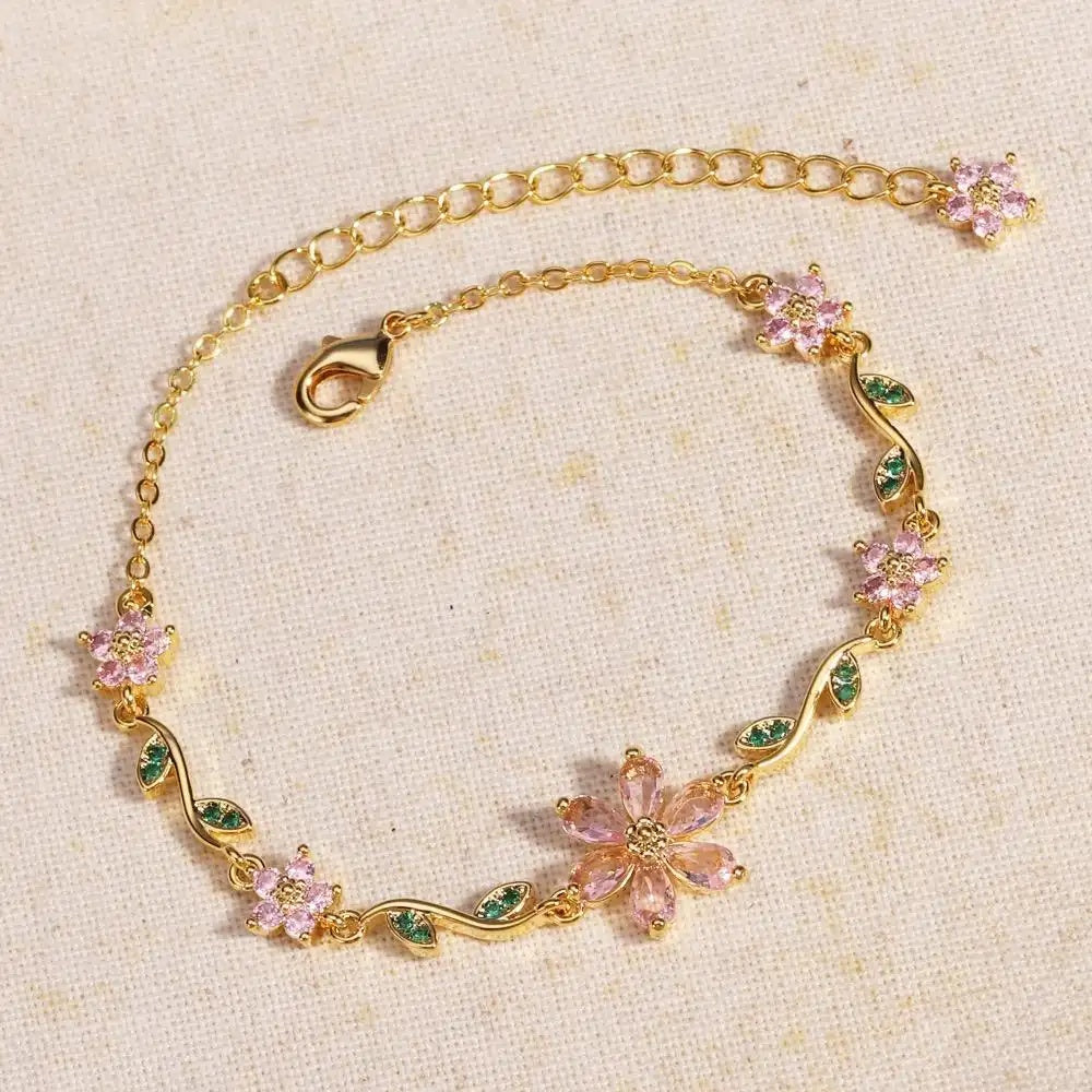 Cute Crystal Petal Leaf Flower Pendant Necklace