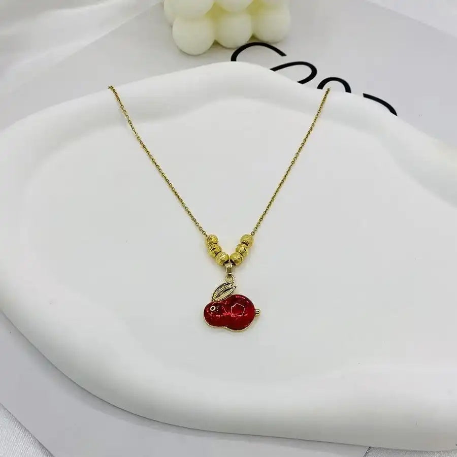 Cute Pink Crystal Bunny Necklace