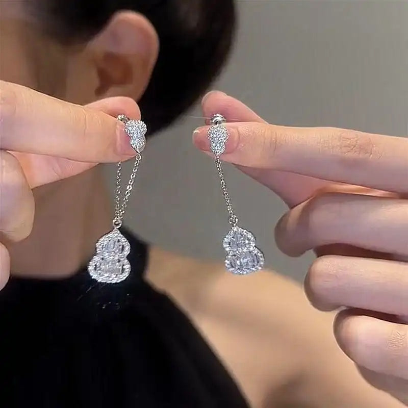 Cz Gourd Tassel Drop Earrings