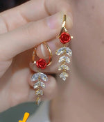 Cz Leaf Tassel Crystal Leaf Drop Earrings