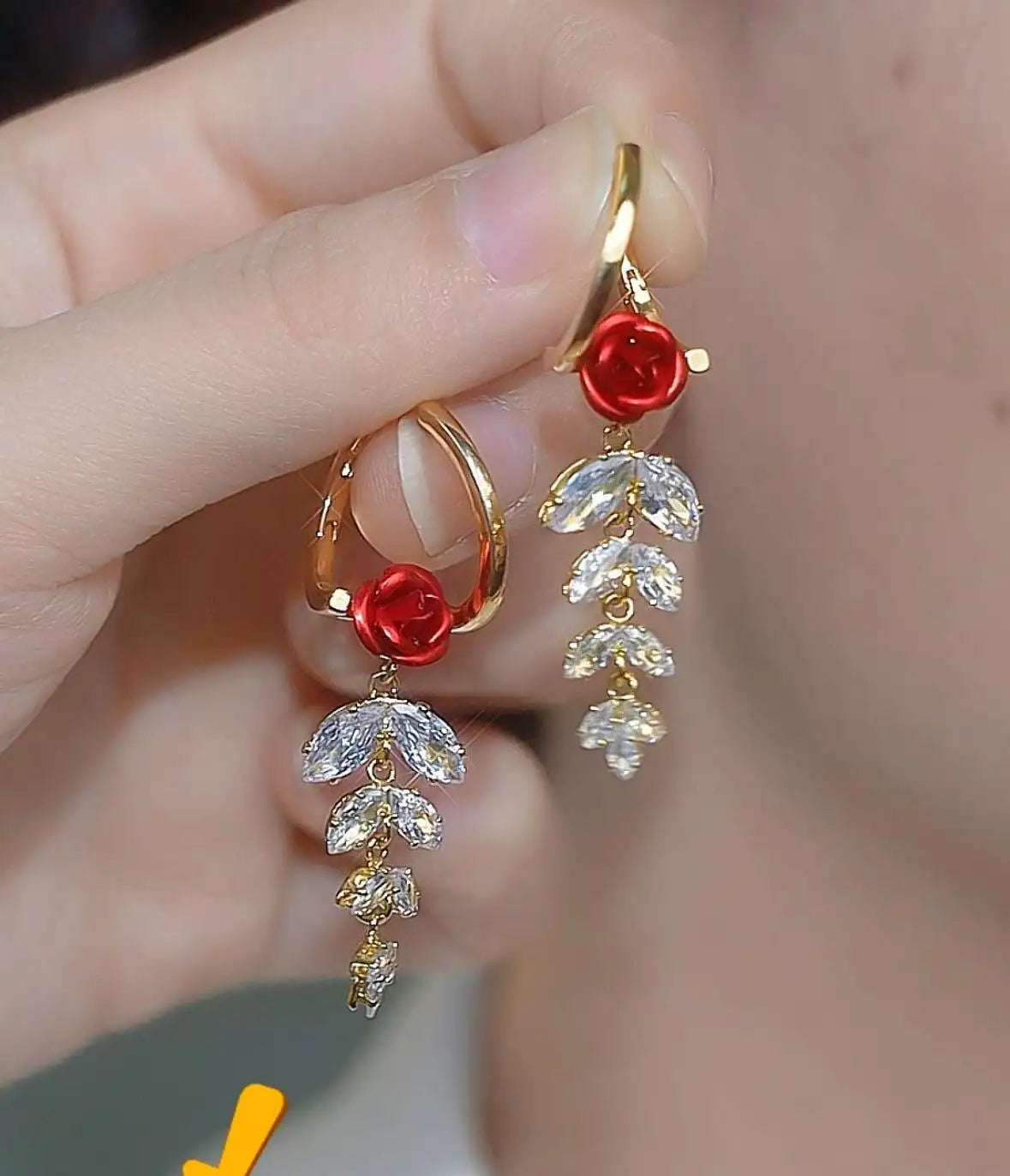 Cz Leaf Tassel Crystal Leaf Drop Earrings