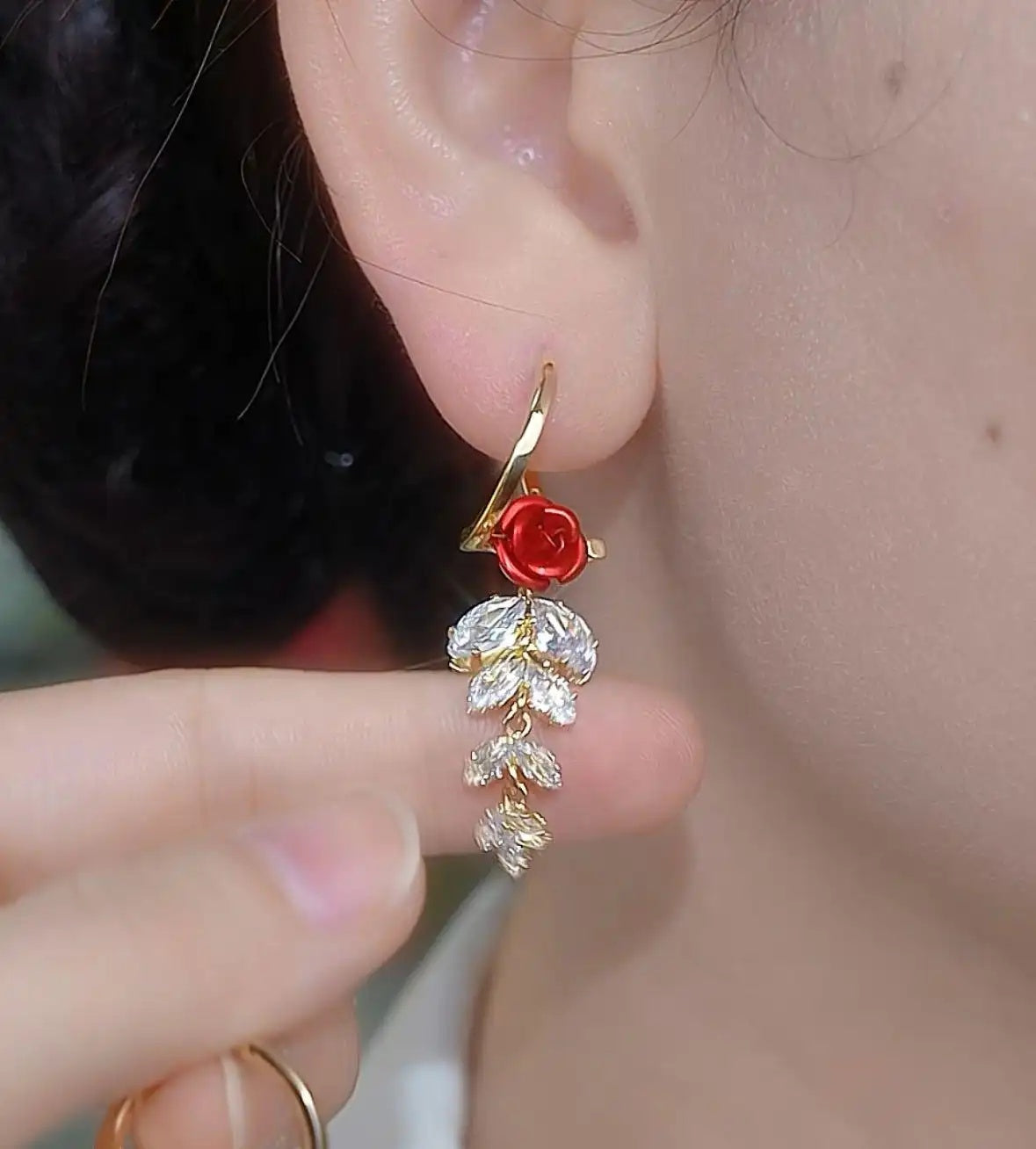Cz Leaf Tassel Crystal Leaf Drop Earrings