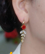 Cz Leaf Tassel Crystal Leaf Drop Earrings
