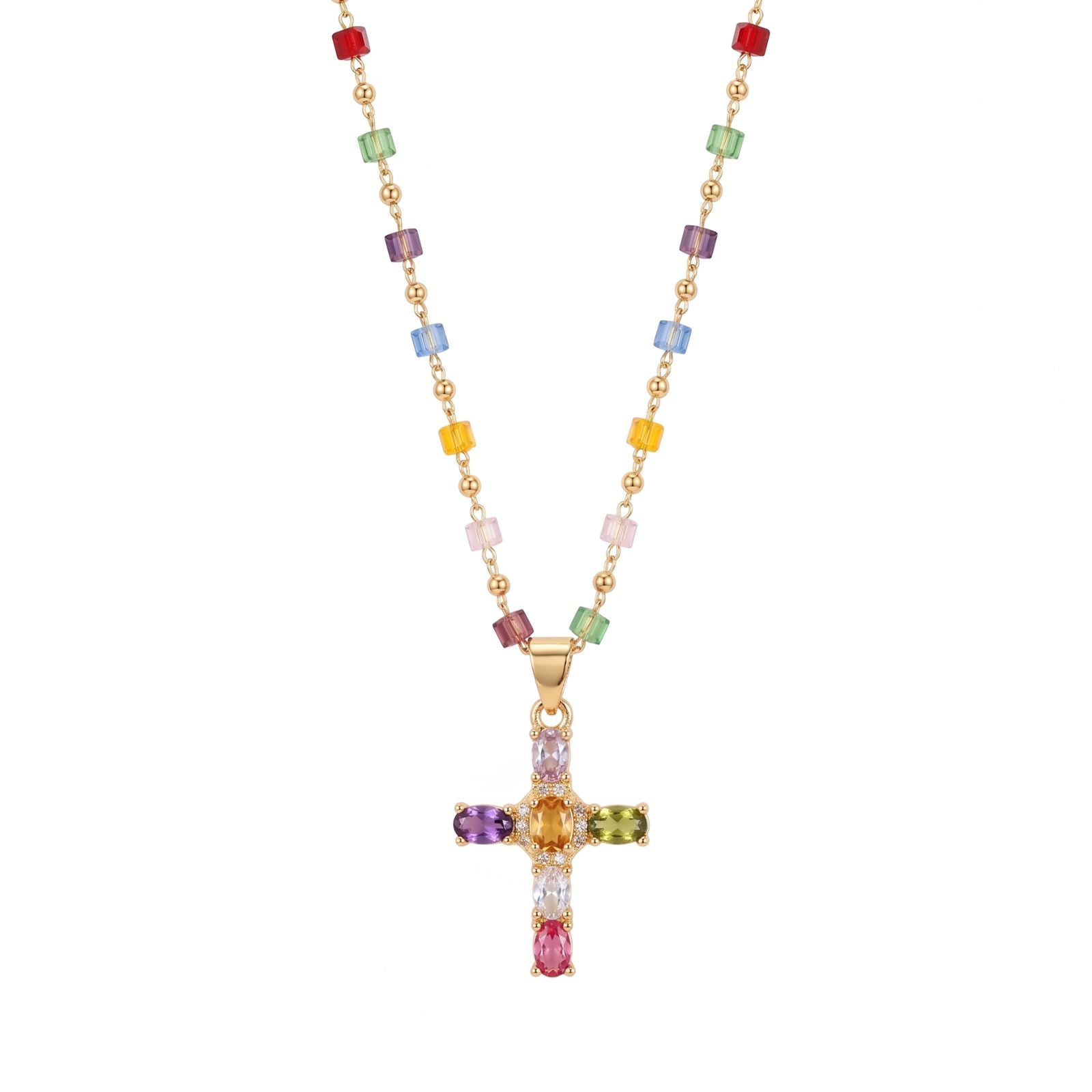 Colorful Gem Cross Necklace
