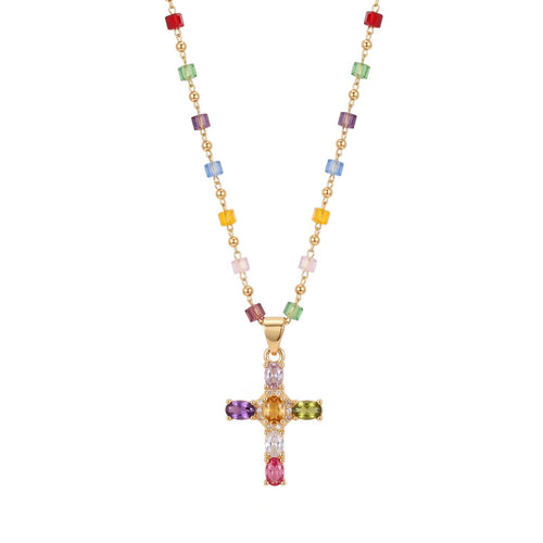 Colorful Gem Cross Necklace