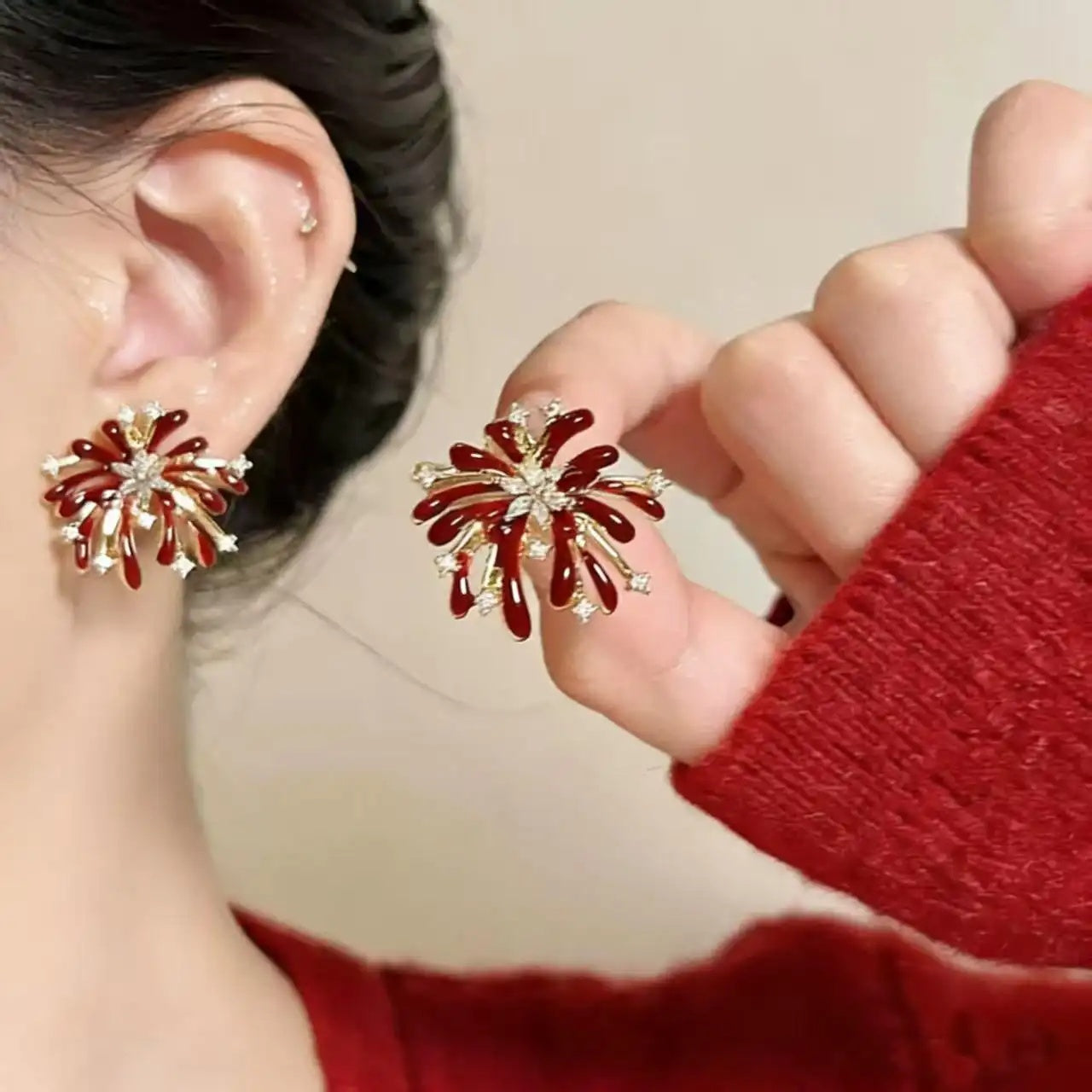Dazzling Fireworks Retro Encore Red Earrings