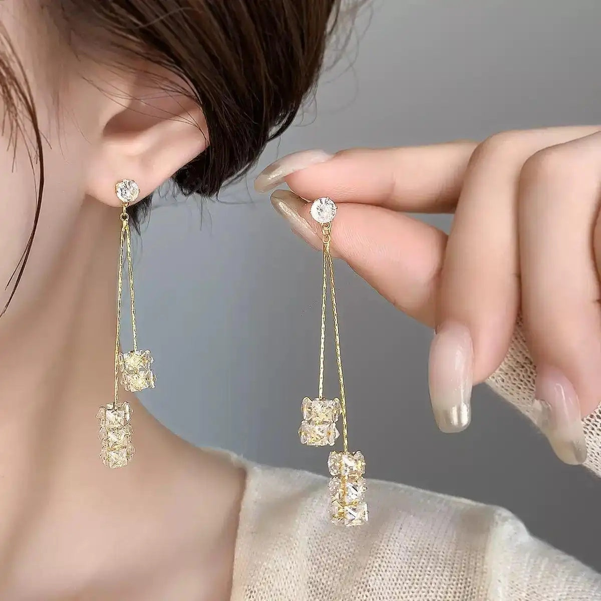 Diamond Ball Long Stud Earrings