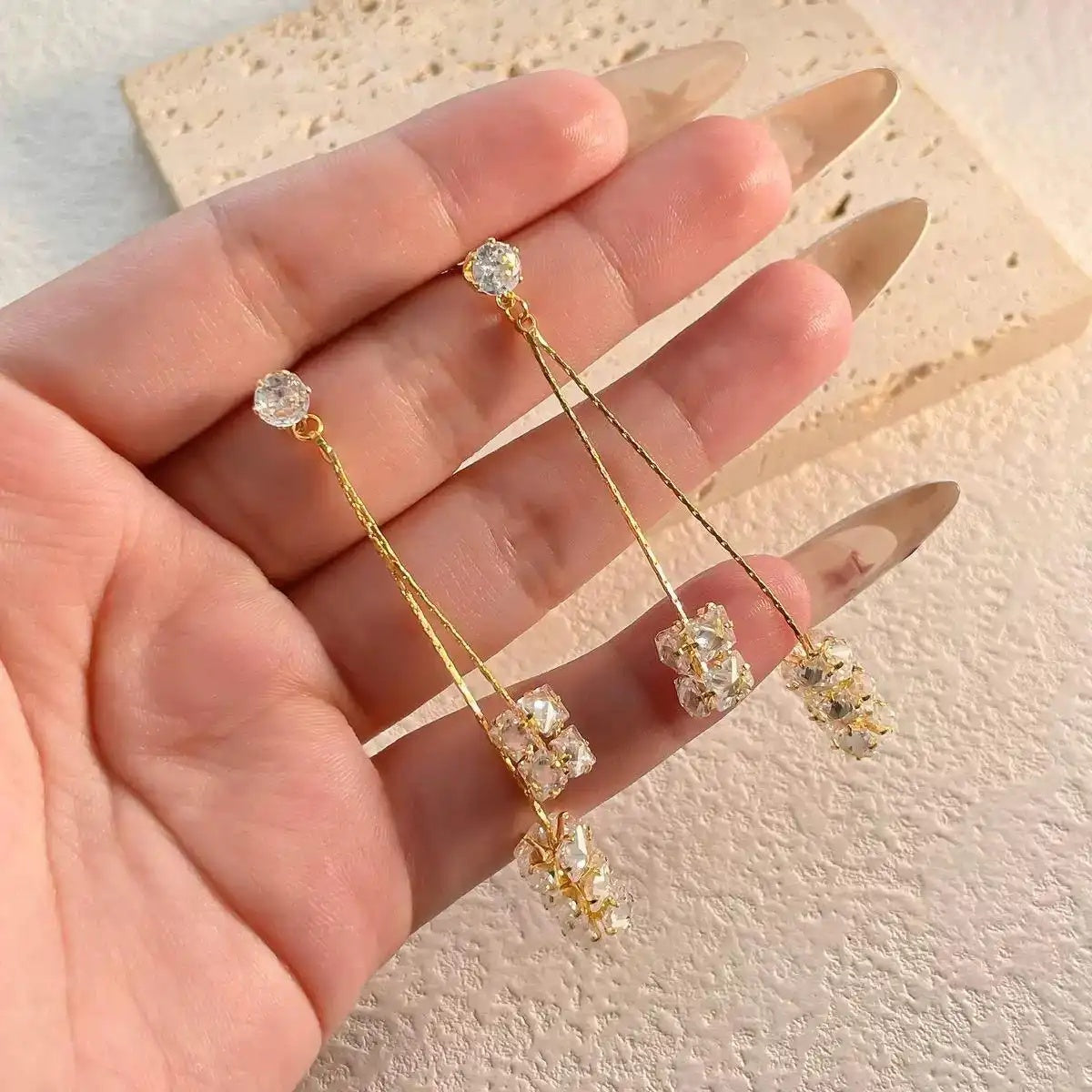Diamond Ball Long Stud Earrings