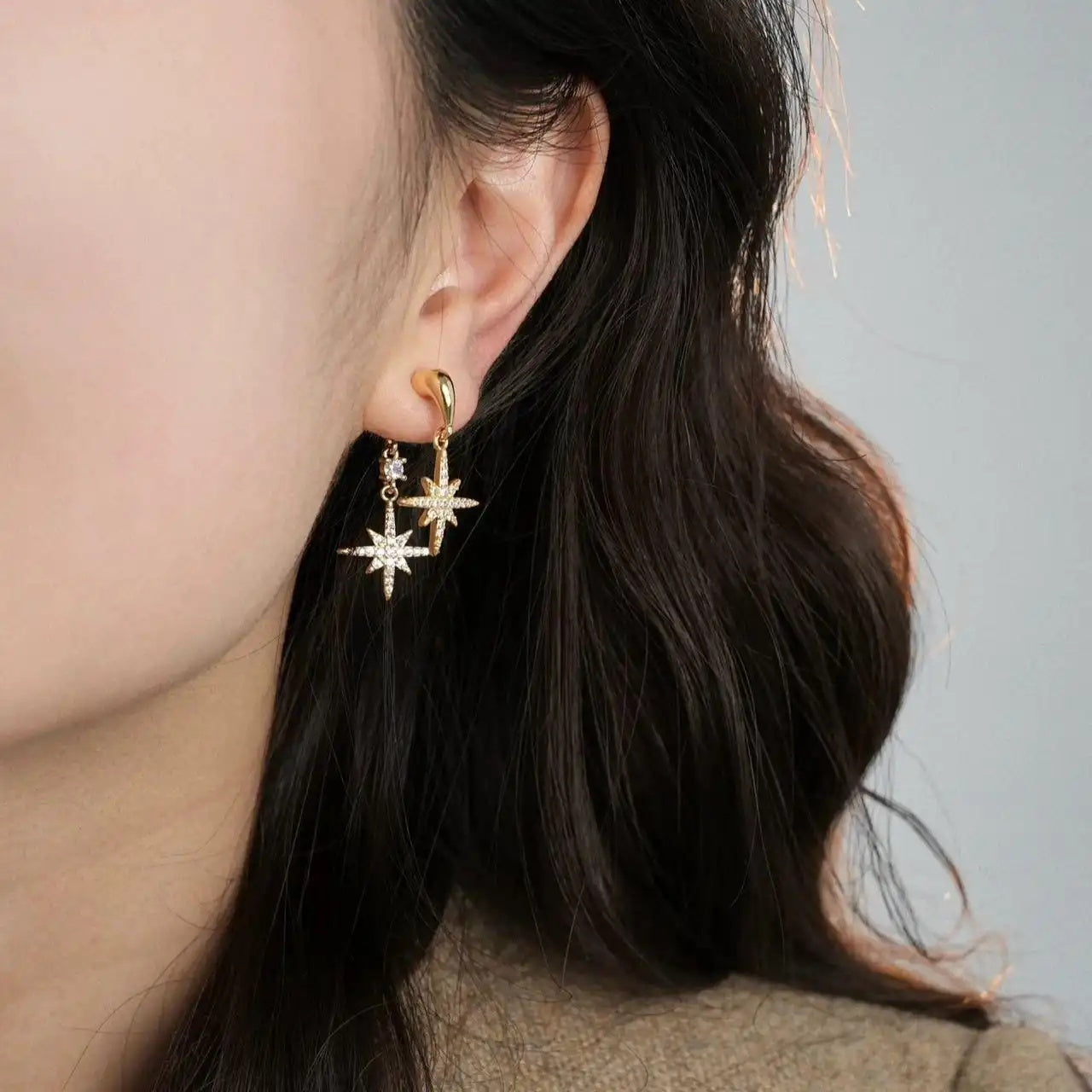 Diamond Star Tassel Drop Earrings