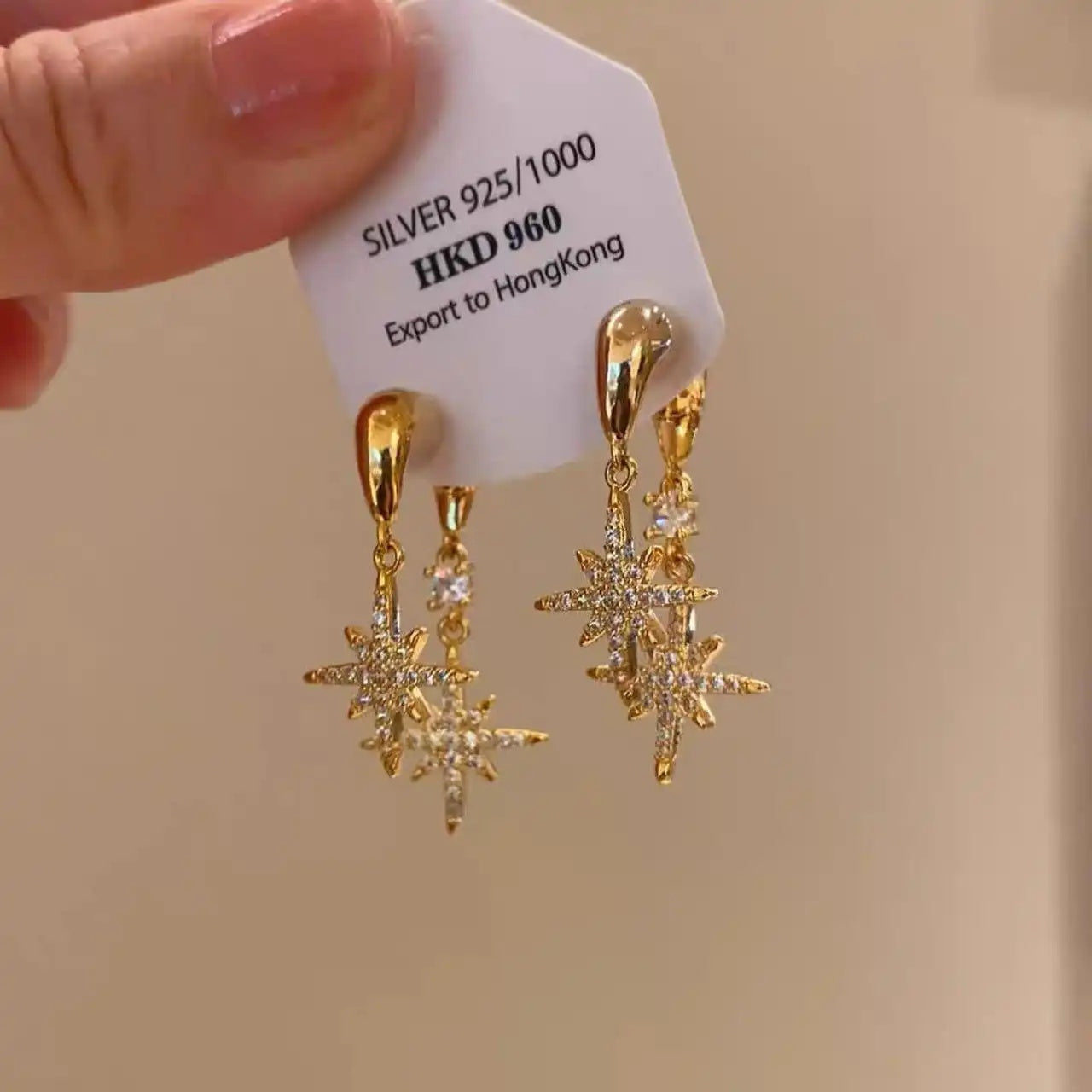 Diamond Star Tassel Drop Earrings