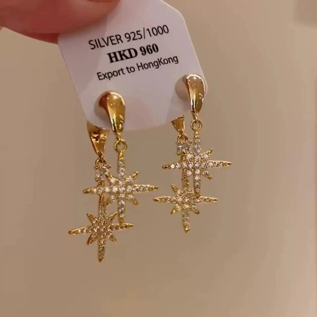 Diamond Star Tassel Drop Earrings