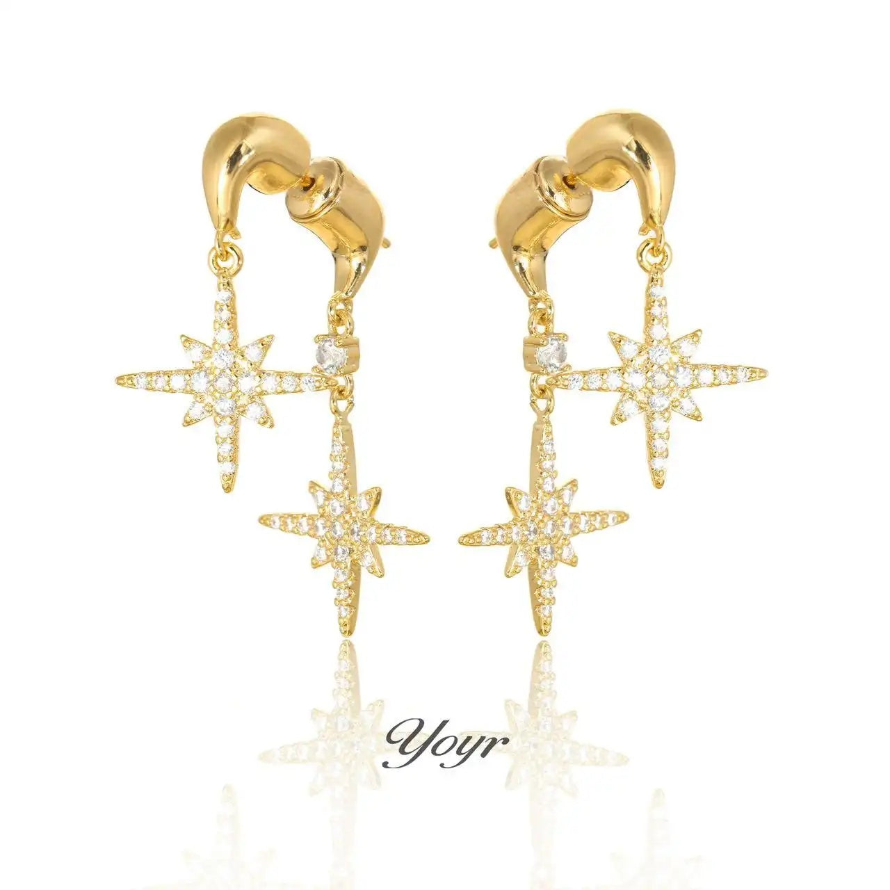Diamond Star Tassel Drop Earrings