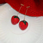 Diamond-Studded Strawberry Front and Back Earrings