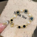 Diamond Sun and Faux Pearl Bracelet