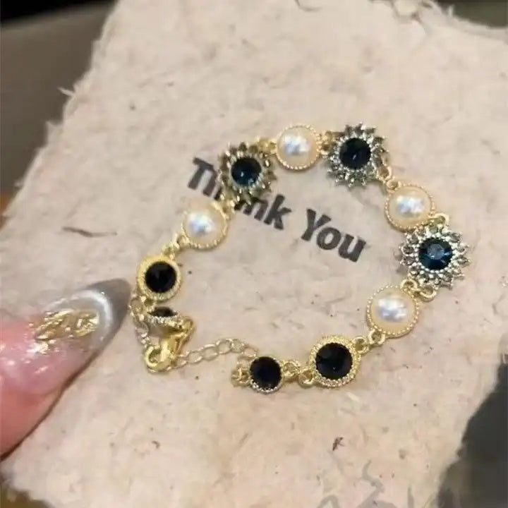 Diamond Sun and Faux Pearl Bracelet